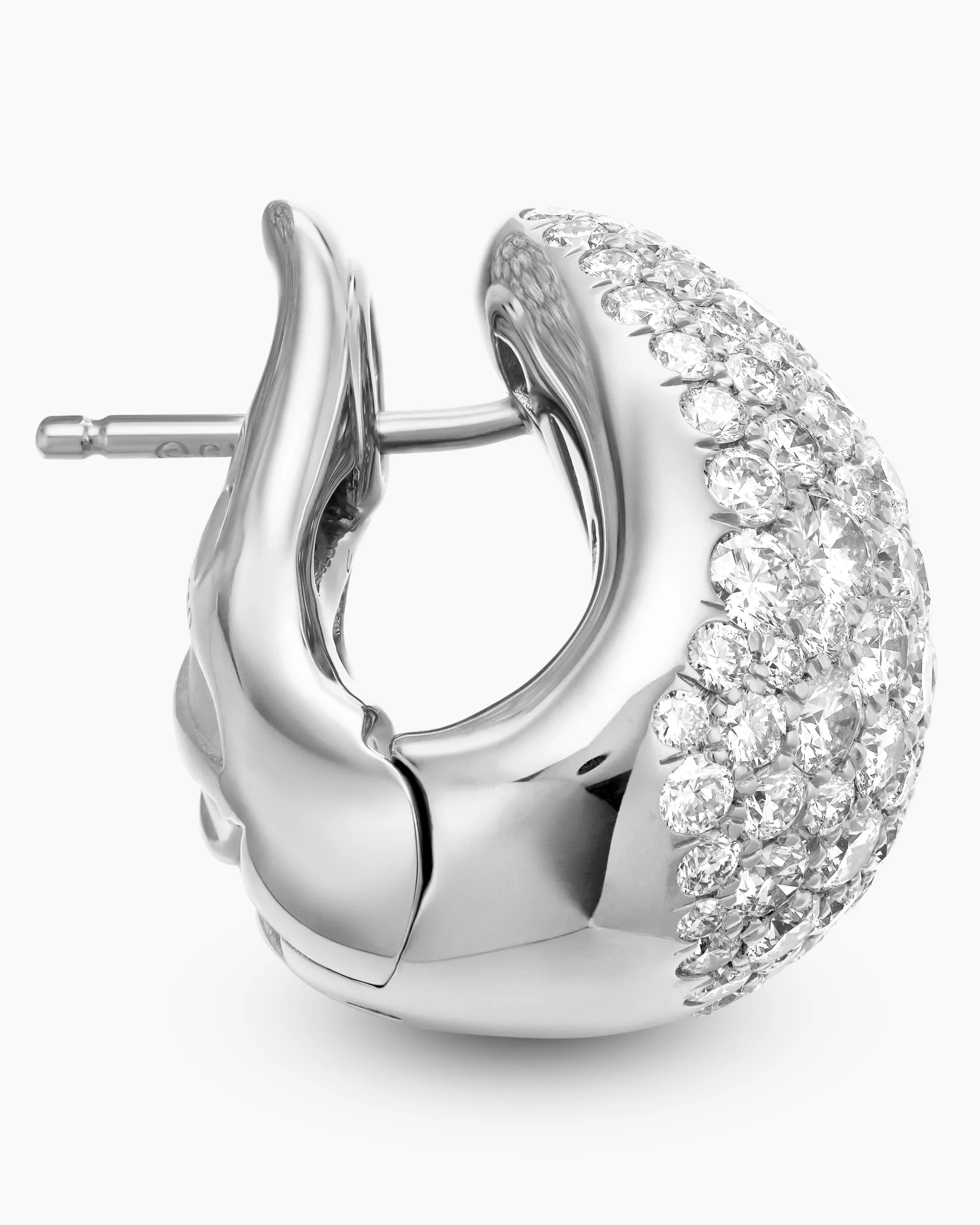 Pear Huggie Hoop Earrings 18K White Gold with Diamonds, 16mm