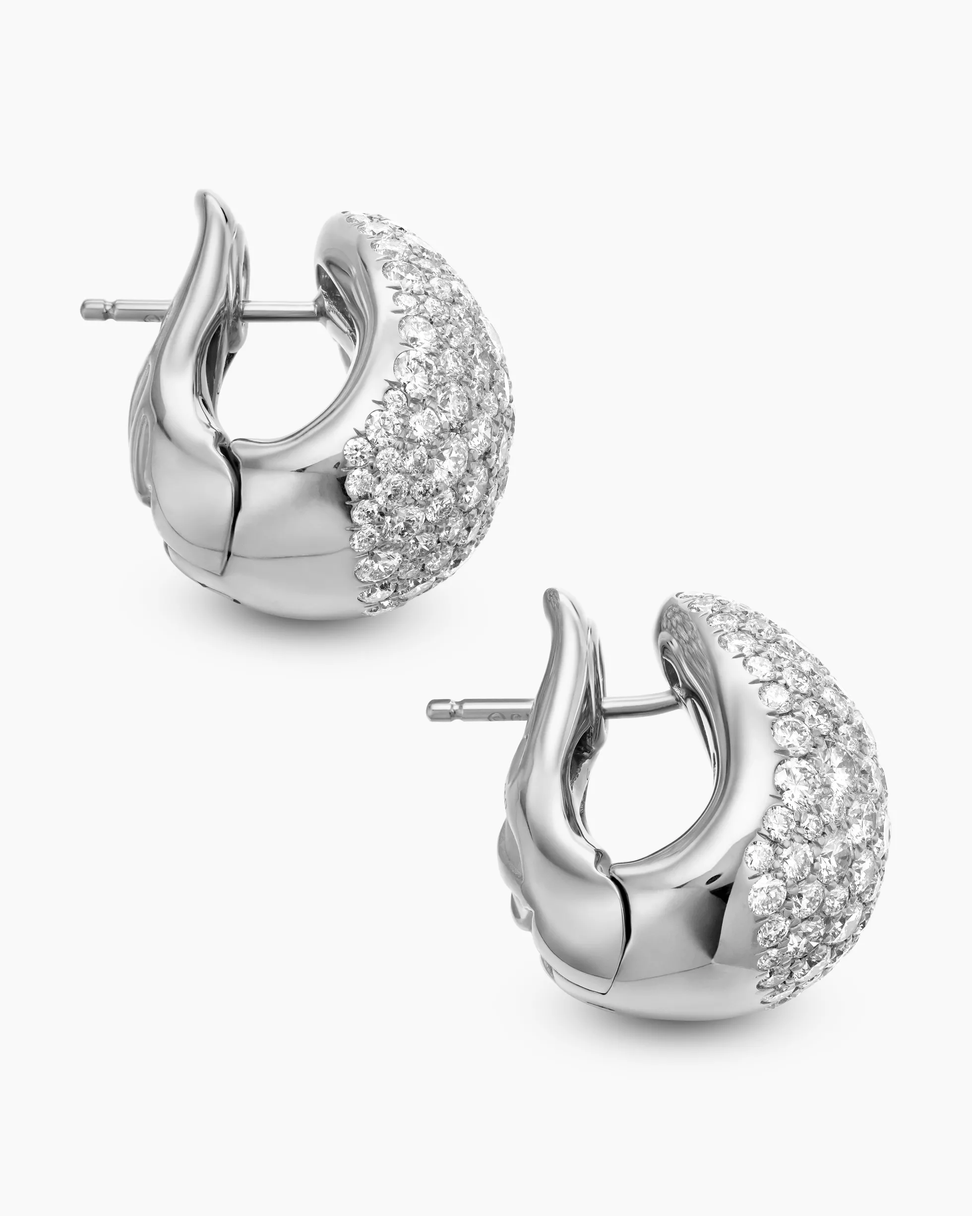 Pear Huggie Hoop Earrings 18K White Gold with Diamonds, 16mm