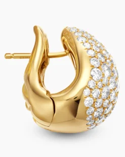 Pear Huggie Hoop Earrings 18K Yellow Gold with Diamonds, 16mm