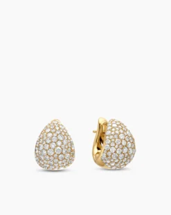 Pear Huggie Hoop Earrings 18K Yellow Gold with Diamonds, 16mm