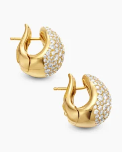 Pear Huggie Hoop Earrings 18K Yellow Gold with Diamonds, 16mm