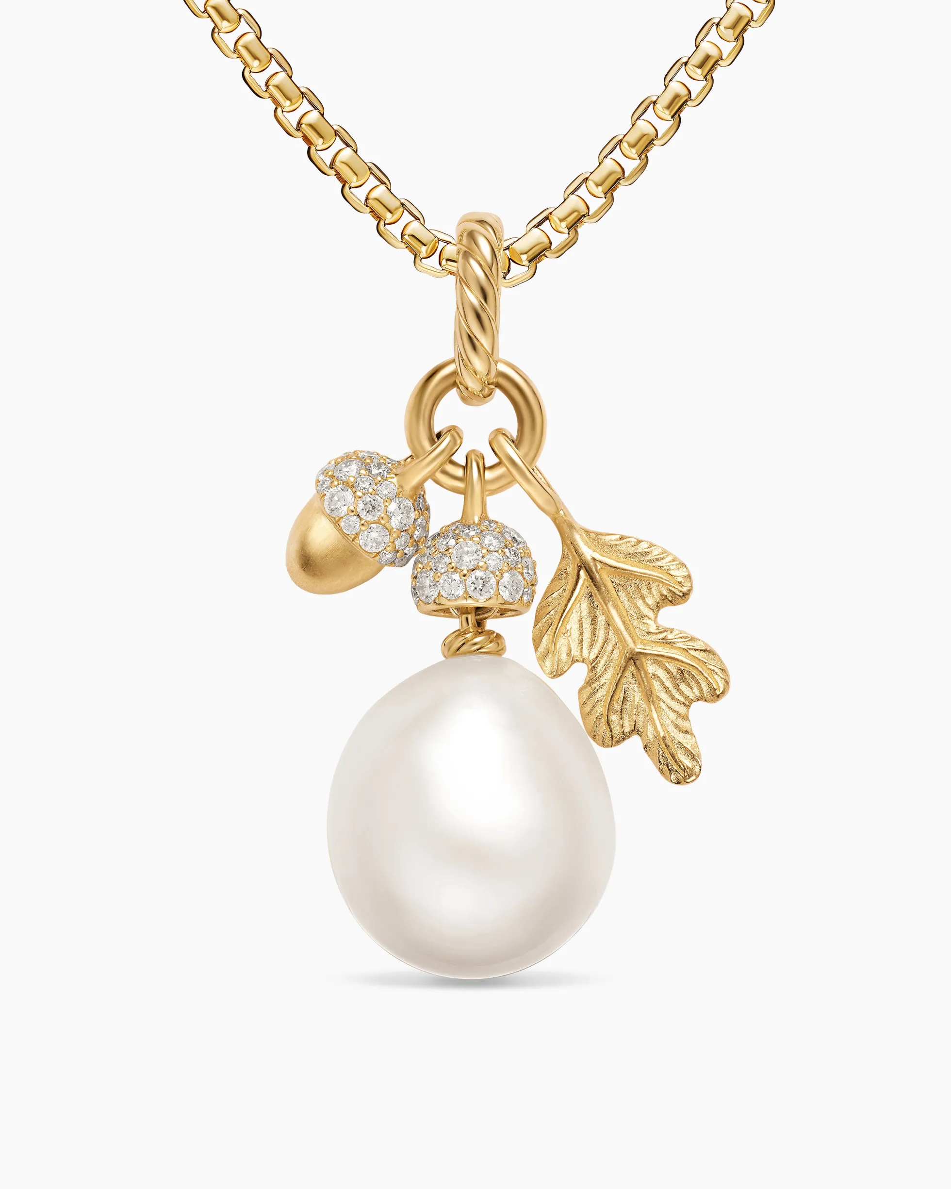 Pearl Acorn Amulet 18K Yellow Gold with Diamonds, 25mm
