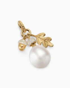 Pearl Acorn Amulet 18K Yellow Gold with Diamonds, 25mm