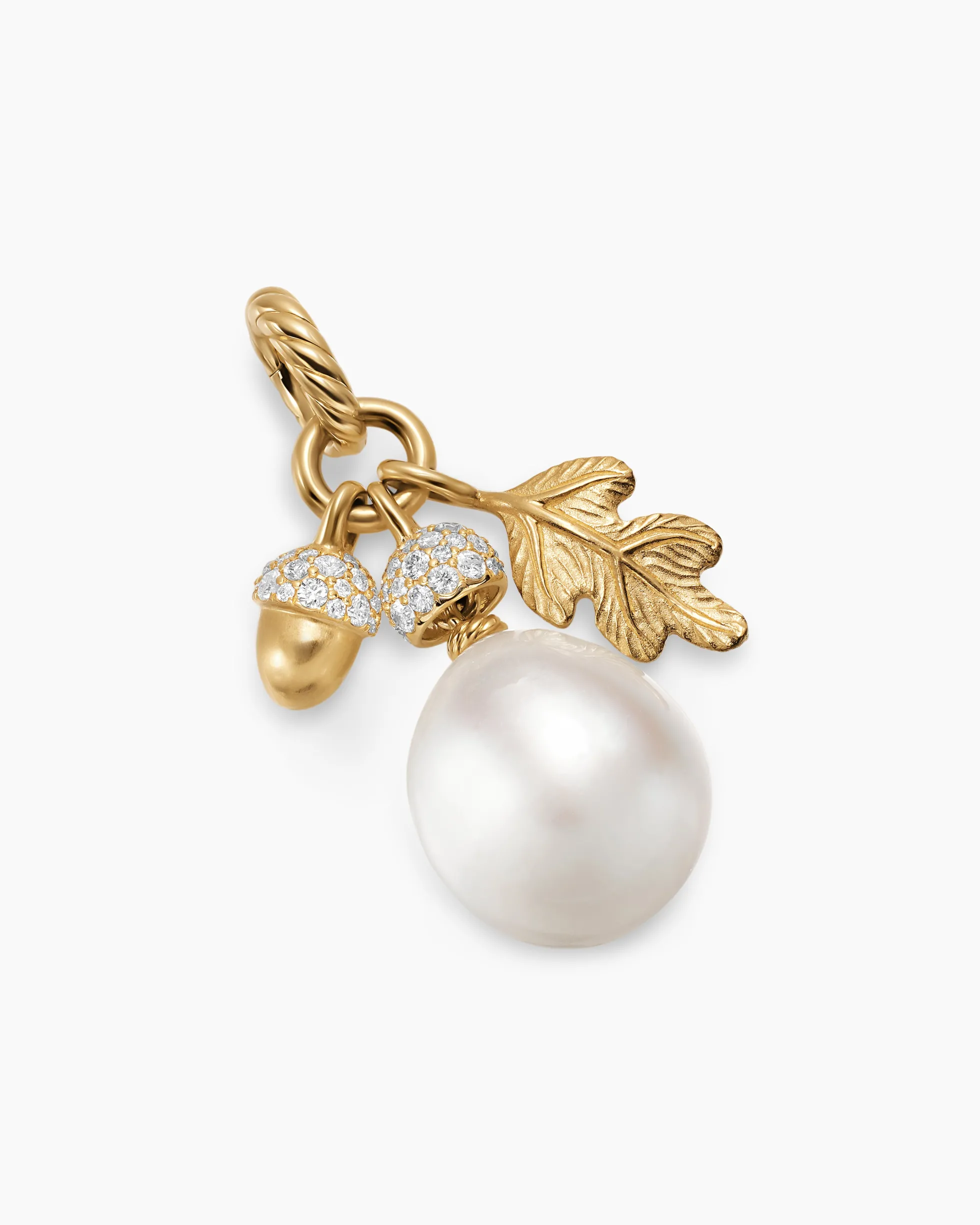 Pearl Acorn Amulet 18K Yellow Gold with Diamonds, 25mm