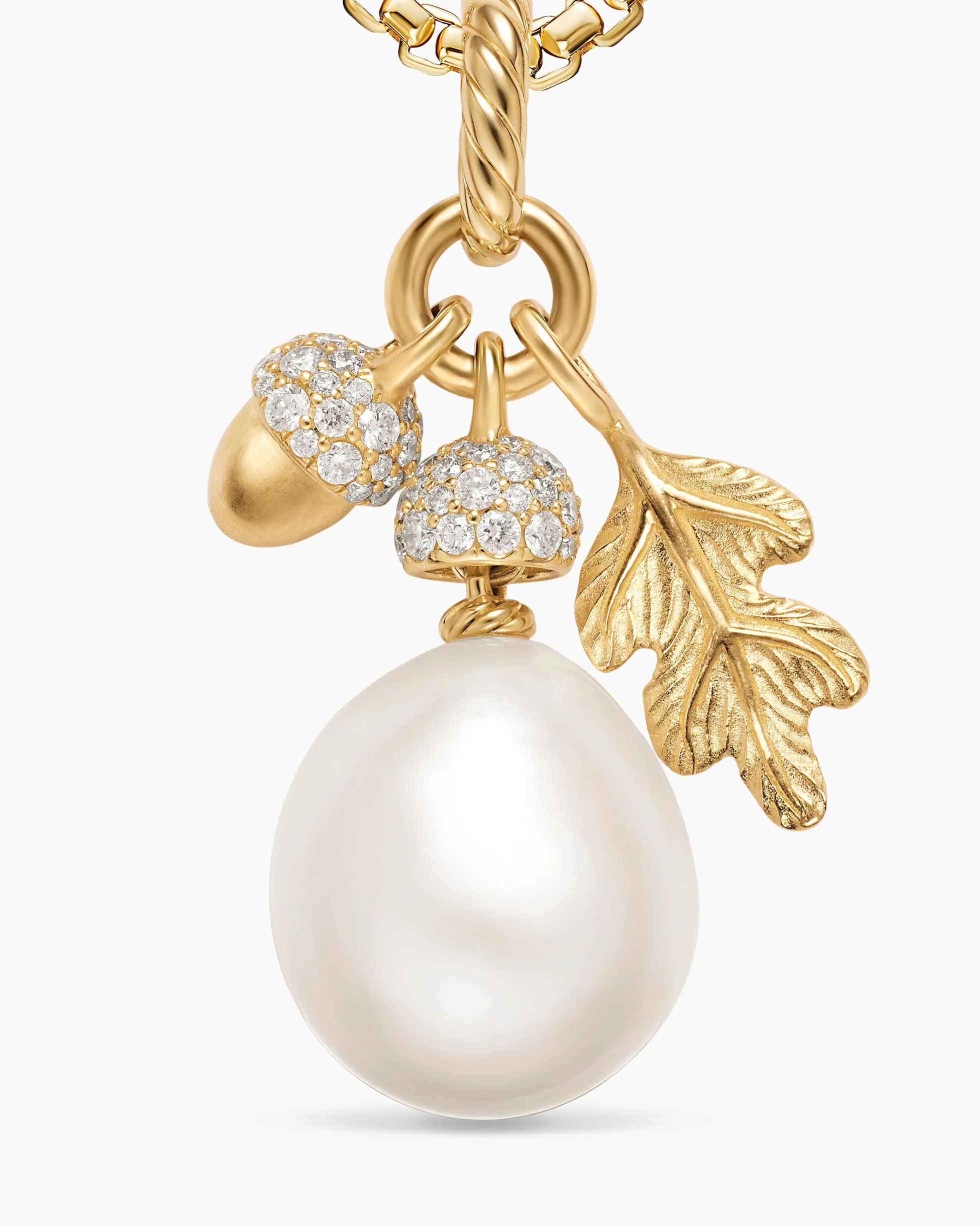 Pearl Acorn Amulet 18K Yellow Gold with Diamonds, 25mm