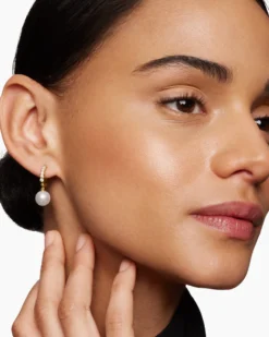 Pearl and Pavé Drop Earrings 18K Yellow Gold with Pearls and Diamonds, 15.6mm