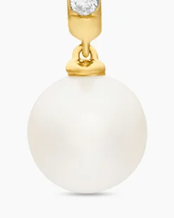 Pearl and Pavé Drop Earrings 18K Yellow Gold with Pearls and Diamonds, 15.6mm