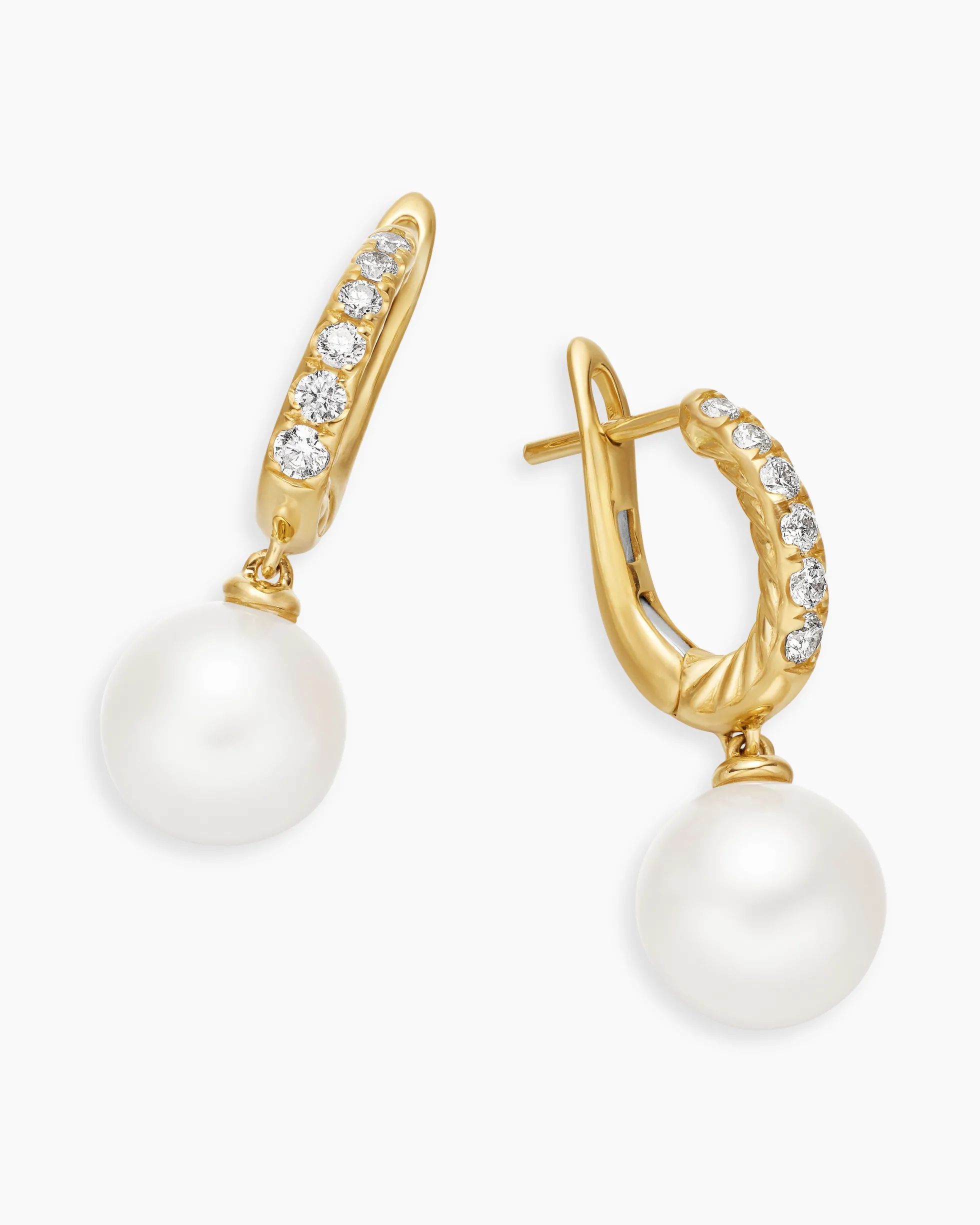 Pearl and Pavé Drop Earrings 18K Yellow Gold with Pearls and Diamonds, 15.6mm