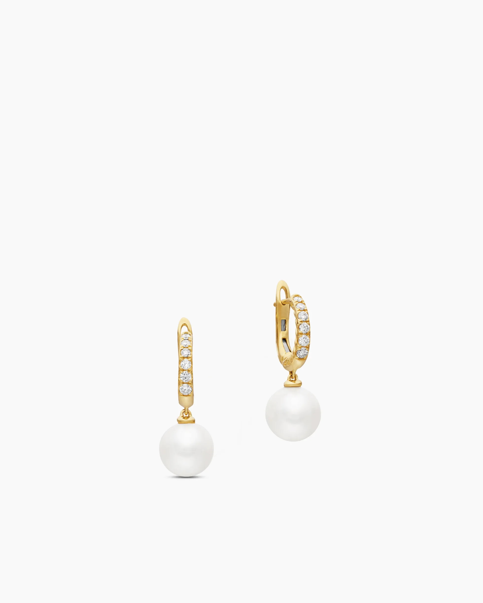 Pearl and Pavé Drop Earrings 18K Yellow Gold with Pearls and Diamonds, 15.6mm