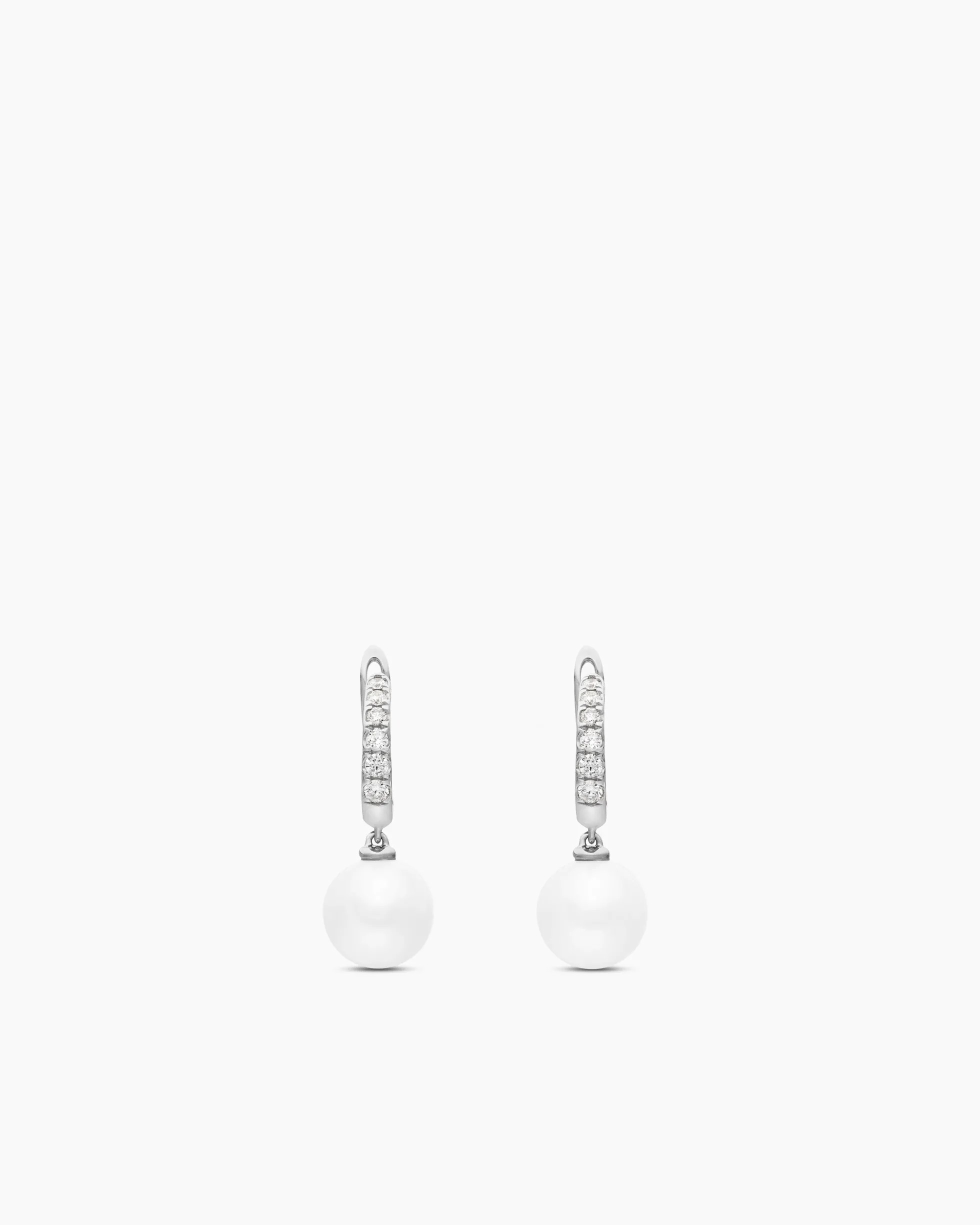 Pearl and Pavé Drop Earrings Sterling Silver with Pearls and Diamonds, 15.6mm