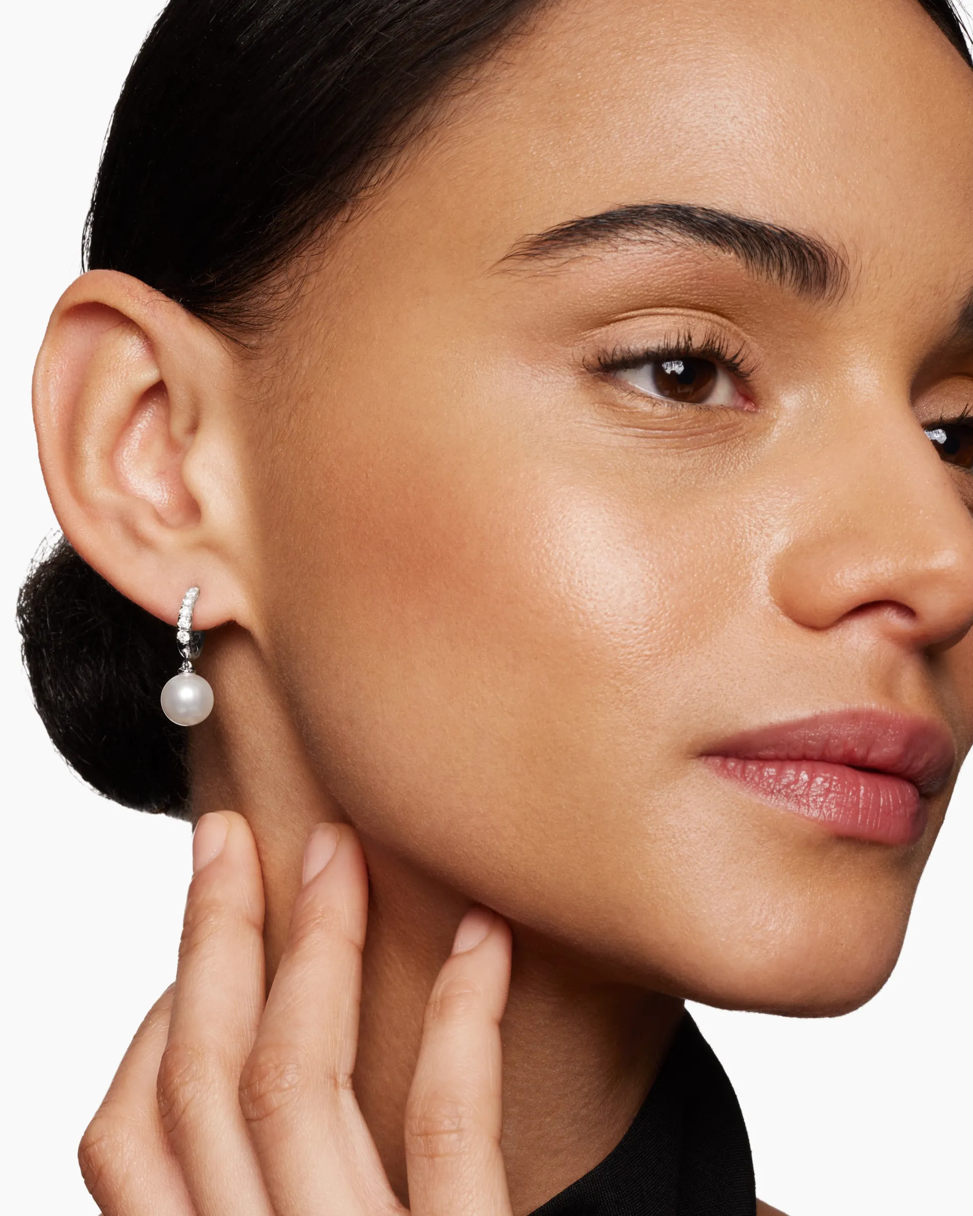 Pearl and Pavé Drop Earrings Sterling Silver with Pearls and Diamonds, 15.6mm