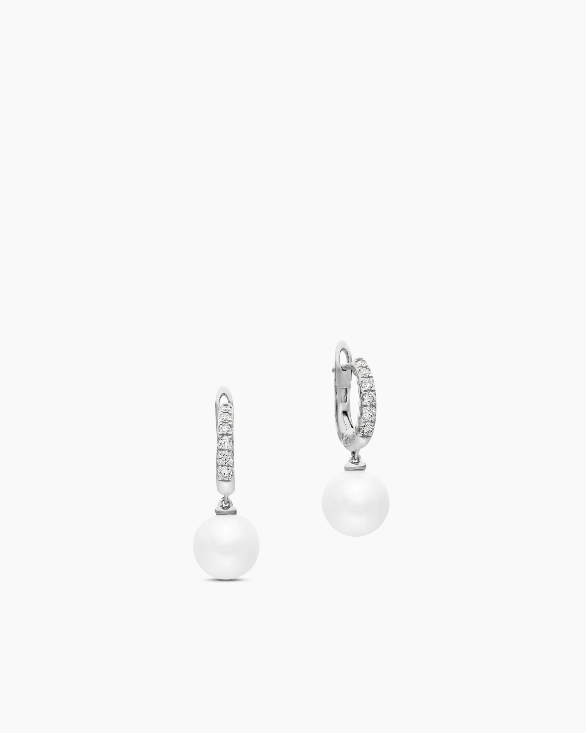 Pearl and Pavé Drop Earrings Sterling Silver with Pearls and Diamonds, 15.6mm