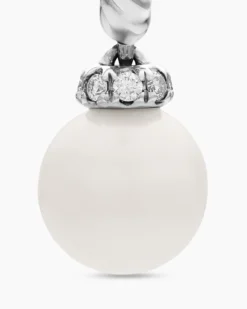 Pearl and Pavé Solari Drop Earrings Sterling Silver with Pearls and Diamonds, 18.4mm