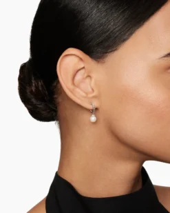 Pearl and Pavé Solari Drop Earrings Sterling Silver with Pearls and Diamonds, 18.4mm