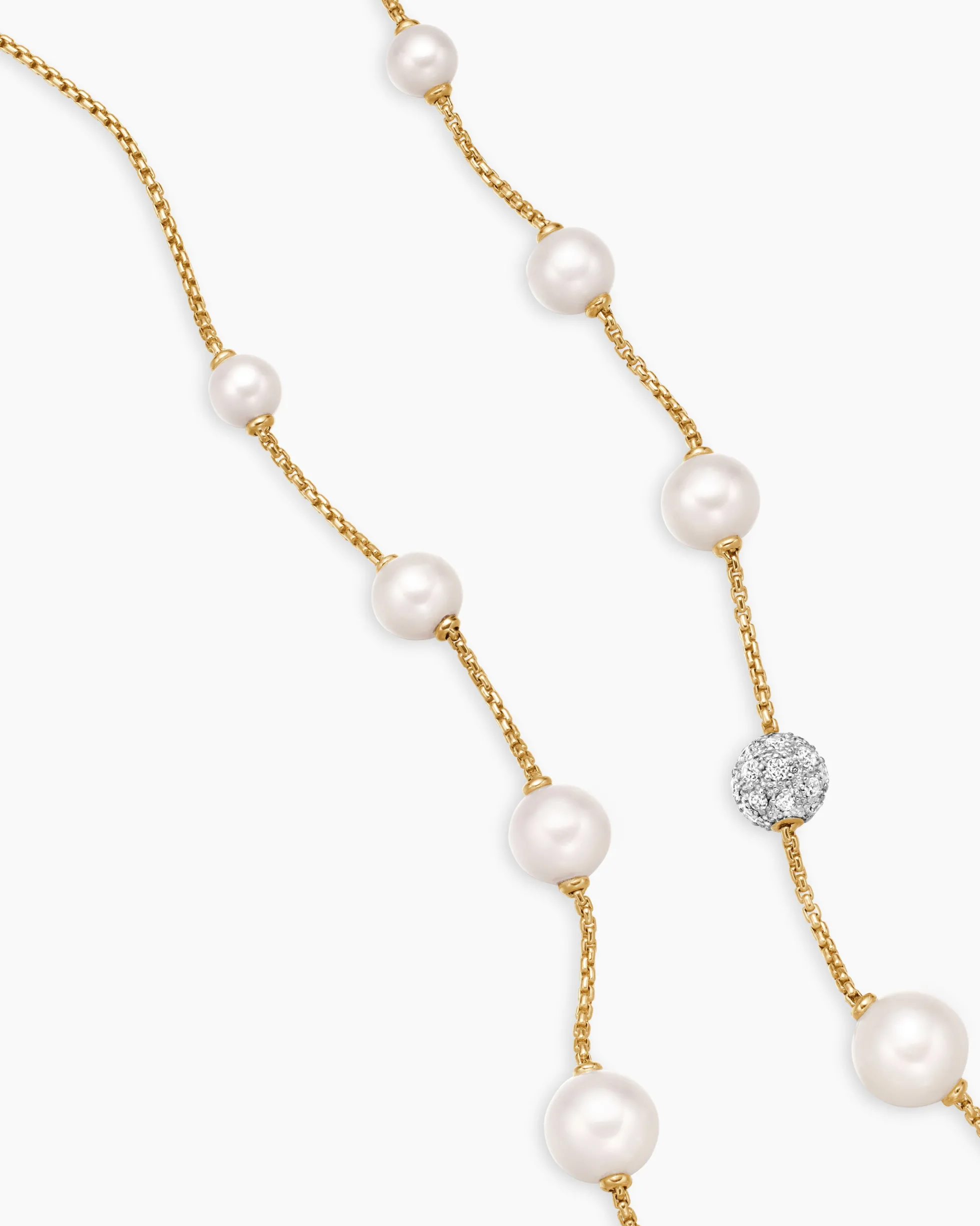 Pearl and Pavé Station Necklace 18K Yellow Gold with Pearls and Diamonds