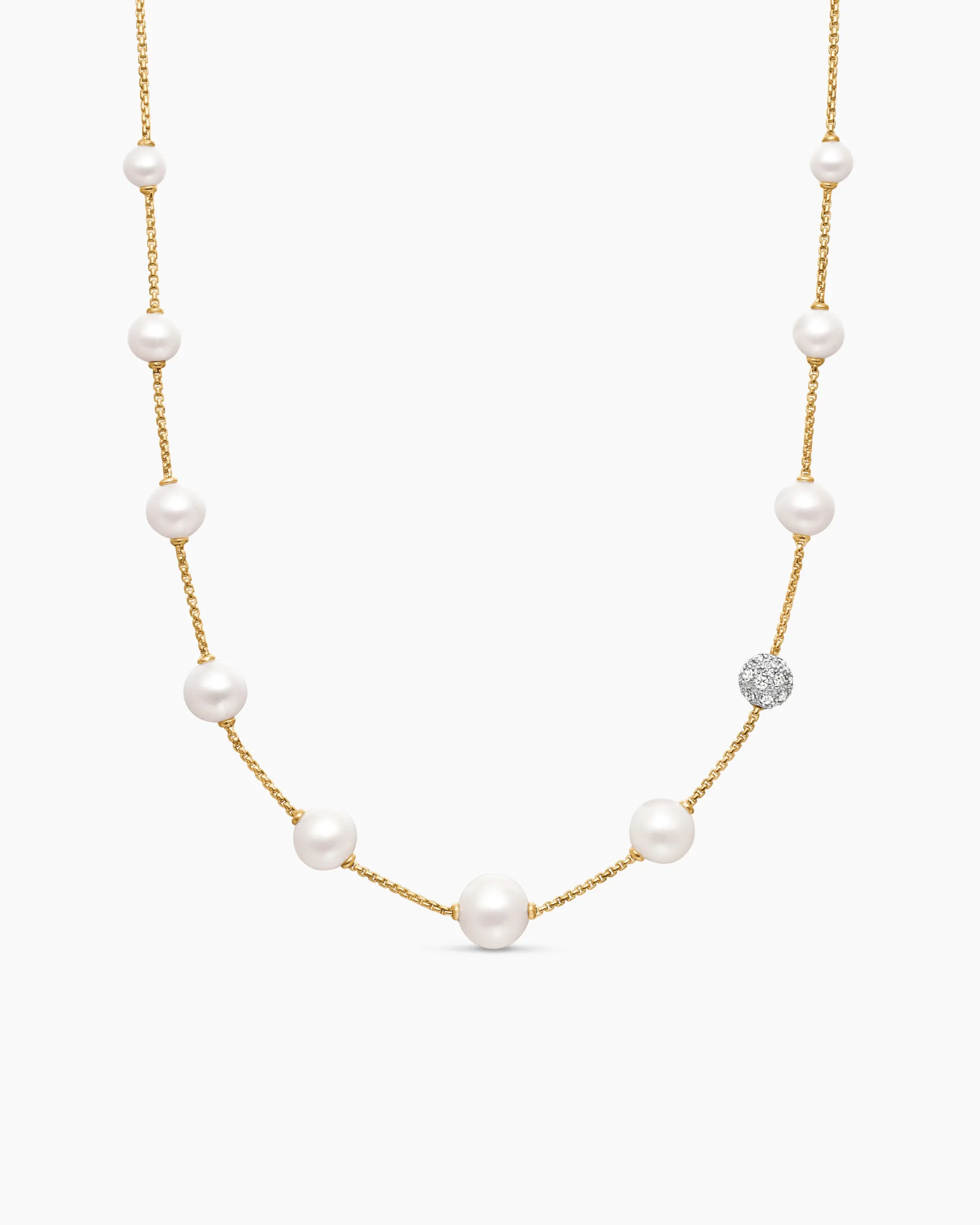 Pearl and Pavé Station Necklace 18K Yellow Gold with Pearls and Diamonds