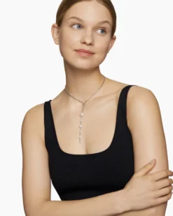 Pearl and Pavé Y Necklace Sterling Silver with Pearls and Diamonds