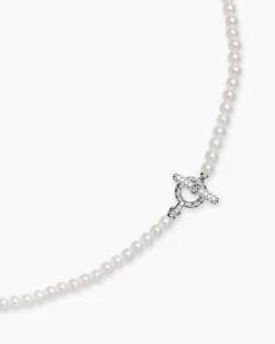 Pearl Classics Petite Toggle Necklace Sterling Silver with Diamonds, 3mm