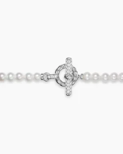 Pearl Classics Petite Toggle Necklace Sterling Silver with Diamonds, 3mm