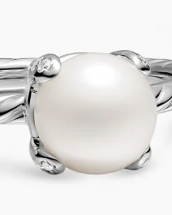 Pearl Classics Ring Sterling Silver with Diamonds, 2mm