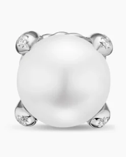 Pearl Classics Stud Earrings Sterling Silver and Diamonds, 6.6mm