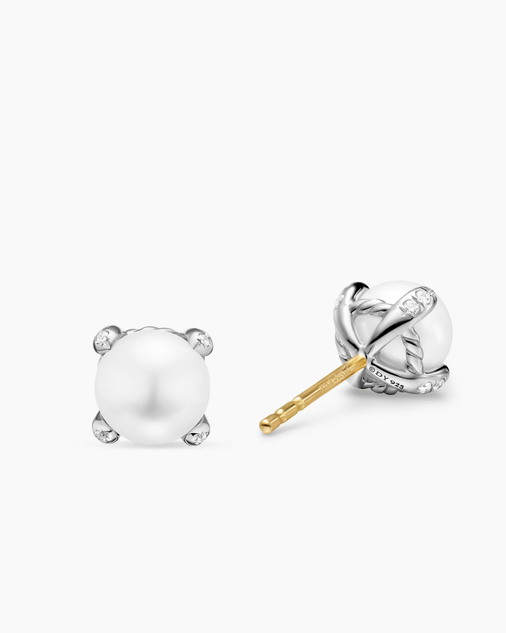 Pearl Classics Stud Earrings Sterling Silver and Diamonds, 6.6mm