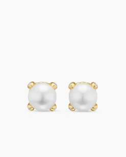 Pearl Classics Stud Earrings 18K Yellow Gold and Diamonds, 6.6mm