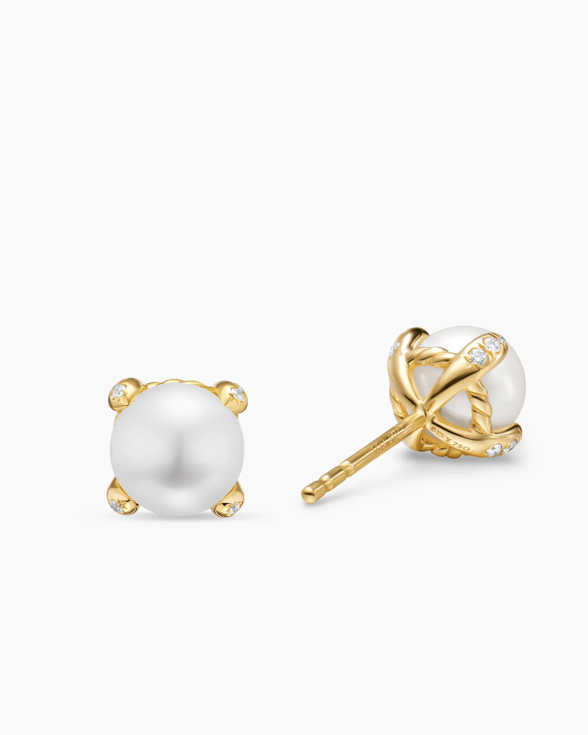 Pearl Classics Stud Earrings 18K Yellow Gold and Diamonds, 6.6mm