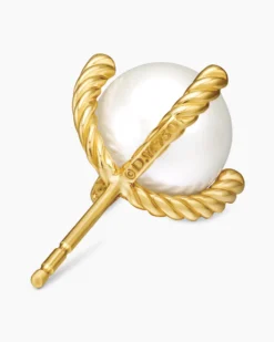 Pearl Stud Earrings 18K Yellow Gold with Pearls and Diamonds, 14mm