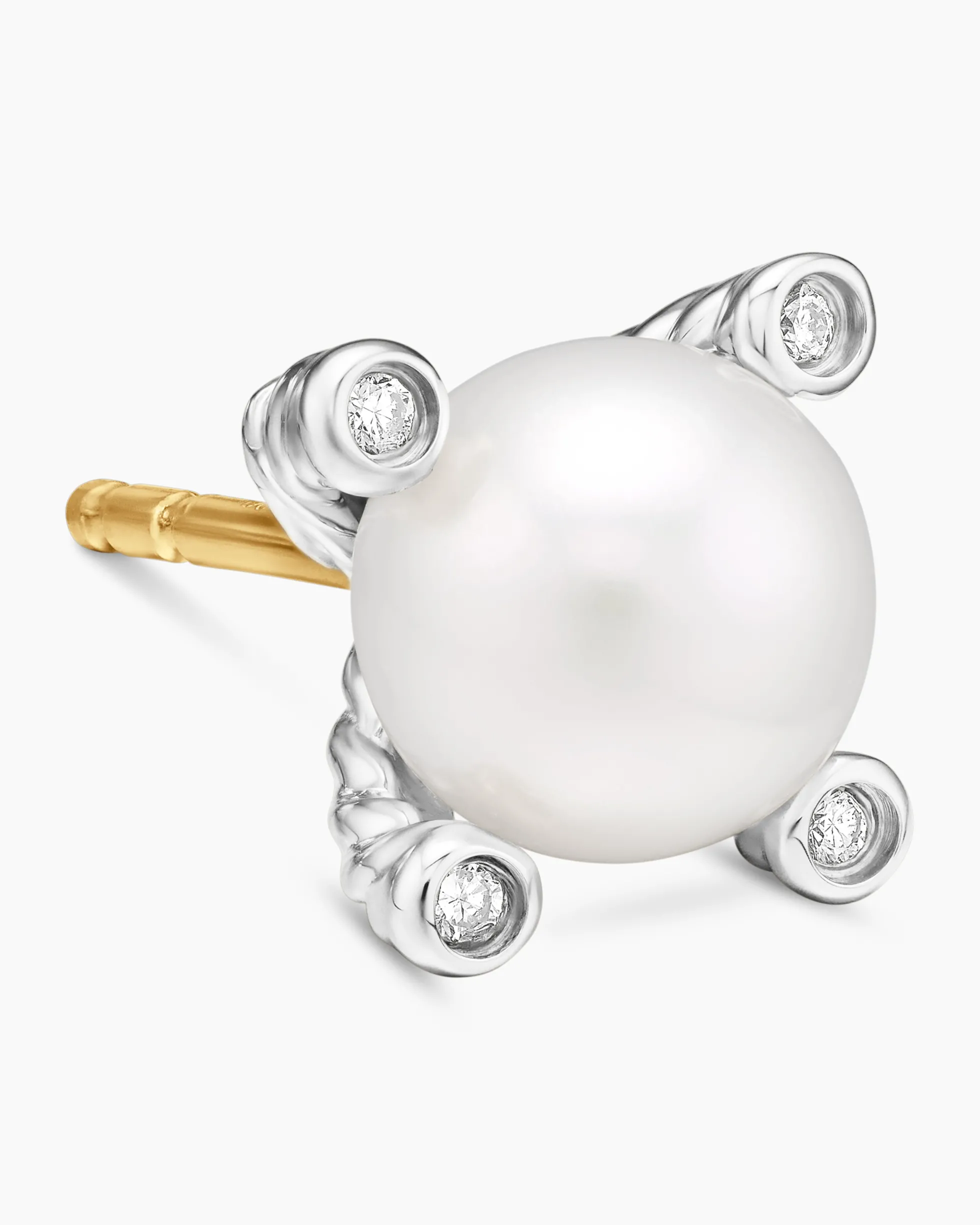 Pearl Stud Earrings Sterling Silver with Pearls and Diamonds, 7.4mm