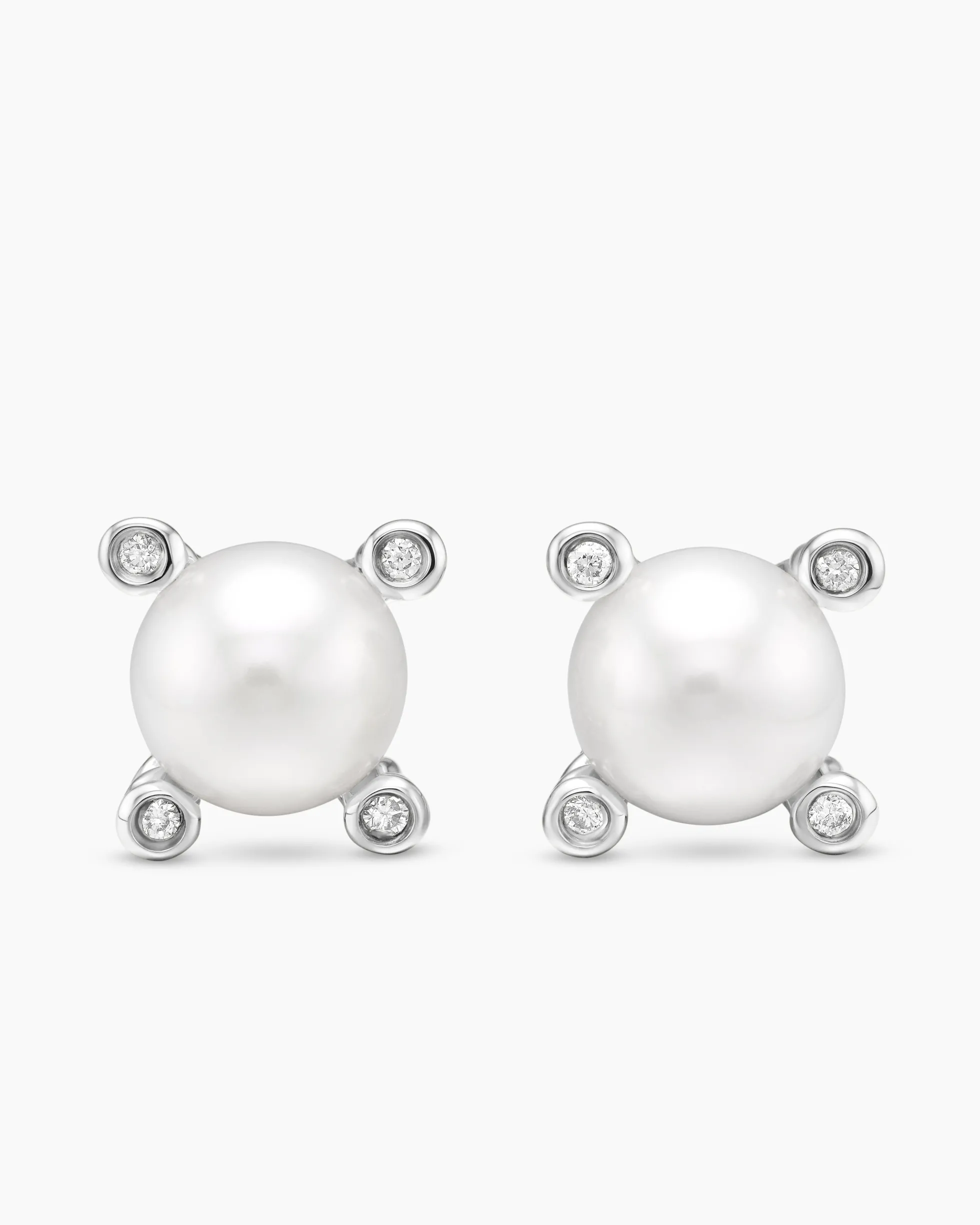 Pearl Stud Earrings Sterling Silver with Pearls and Diamonds, 7.4mm