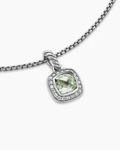 Petite Albion® Pendant Necklace Sterling Silver with Prasiolite and Diamonds, 7mm