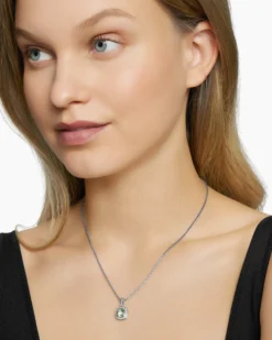 Petite Albion® Pendant Necklace Sterling Silver with Prasiolite and Diamonds, 7mm