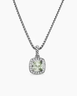Petite Albion® Pendant Necklace Sterling Silver with Prasiolite and Diamonds, 7mm