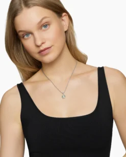 Petite Albion® Pendant Necklace Sterling Silver with Prasiolite and Diamonds, 7mm