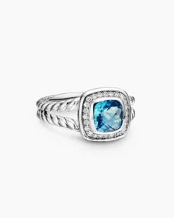 Petite Albion® Ring Sterling Silver with Blue Topaz and Diamonds, 7mm