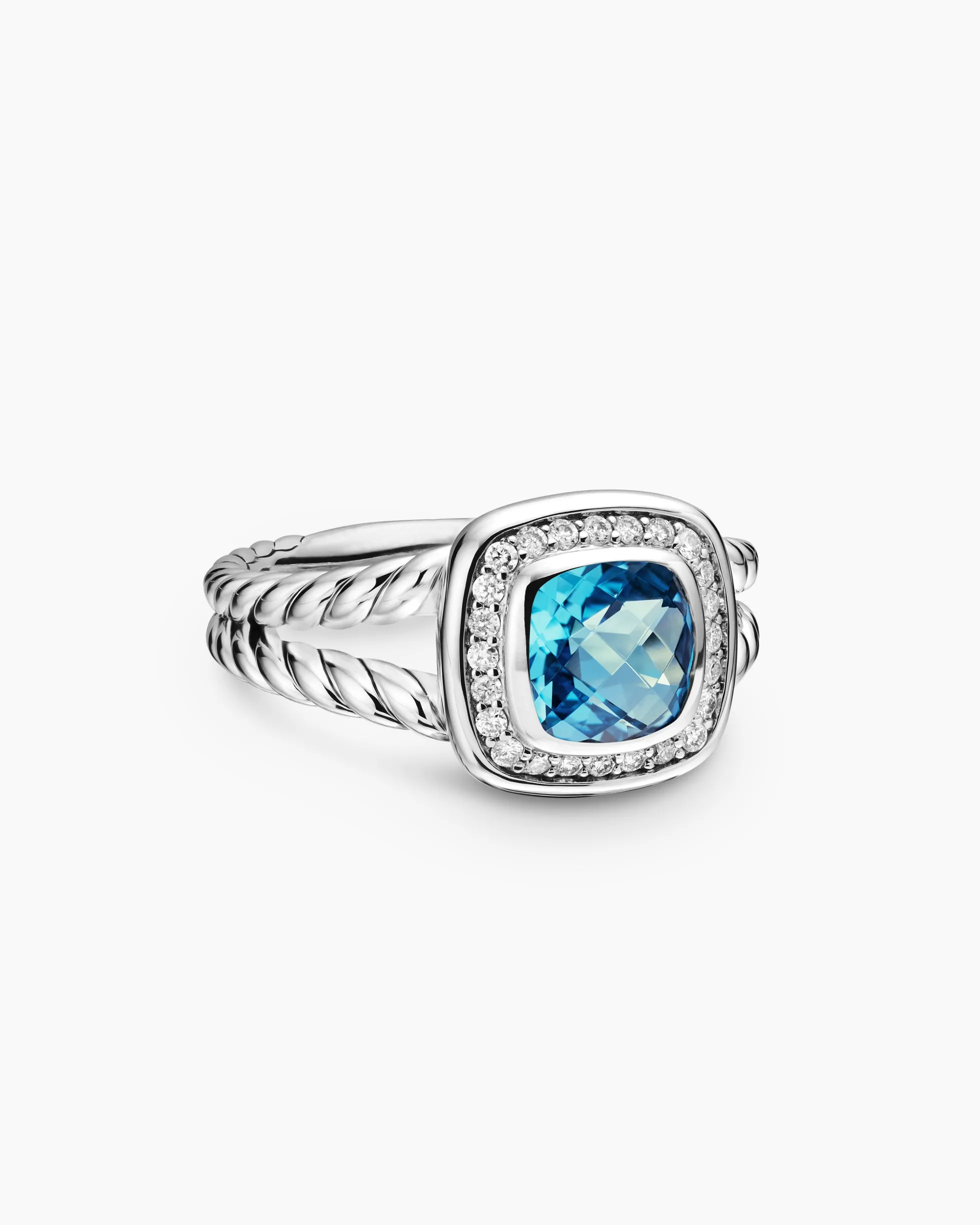Petite Albion® Ring Sterling Silver with Blue Topaz and Diamonds, 7mm