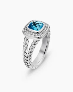 Petite Albion® Ring Sterling Silver with Blue Topaz and Diamonds, 7mm