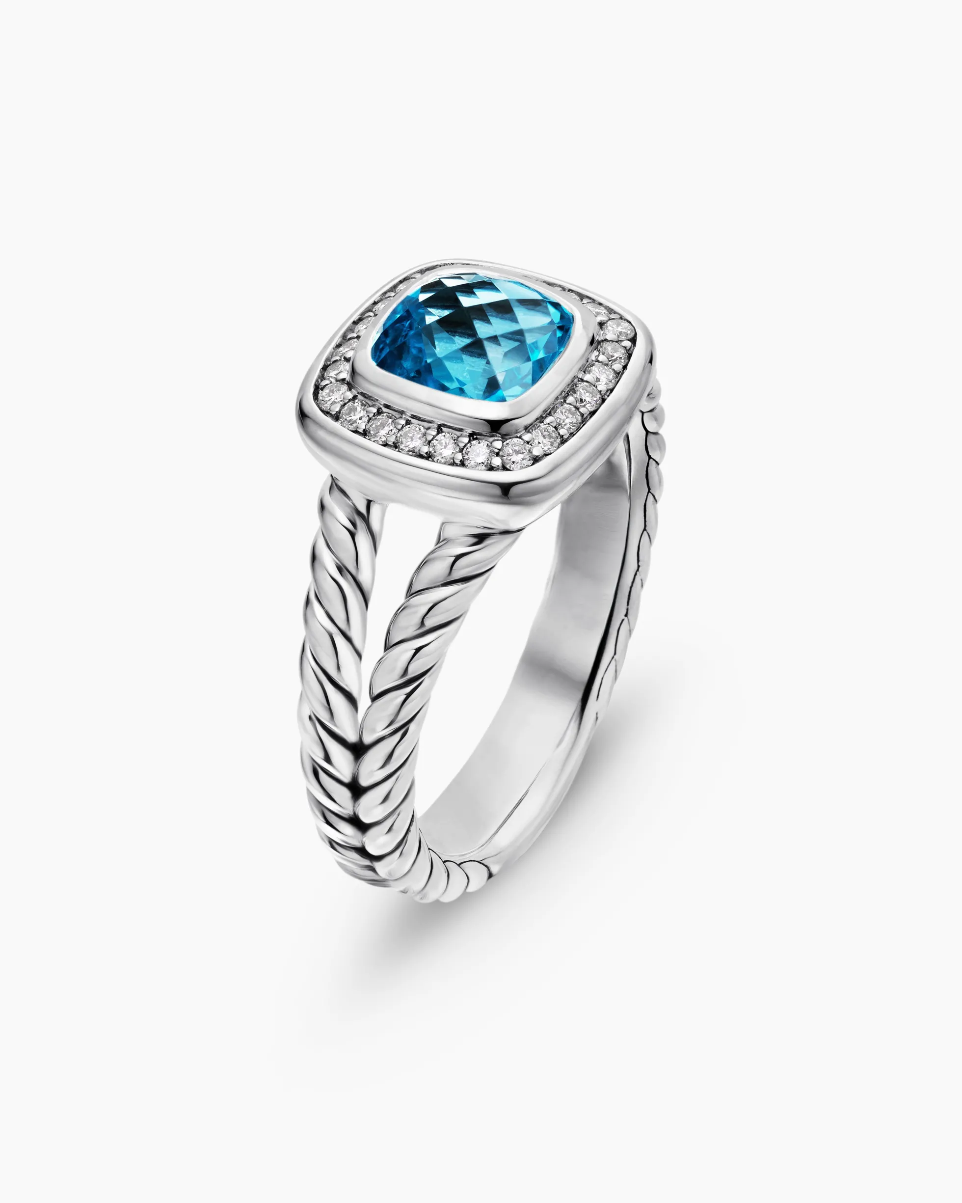 Petite Albion® Ring Sterling Silver with Blue Topaz and Diamonds, 7mm