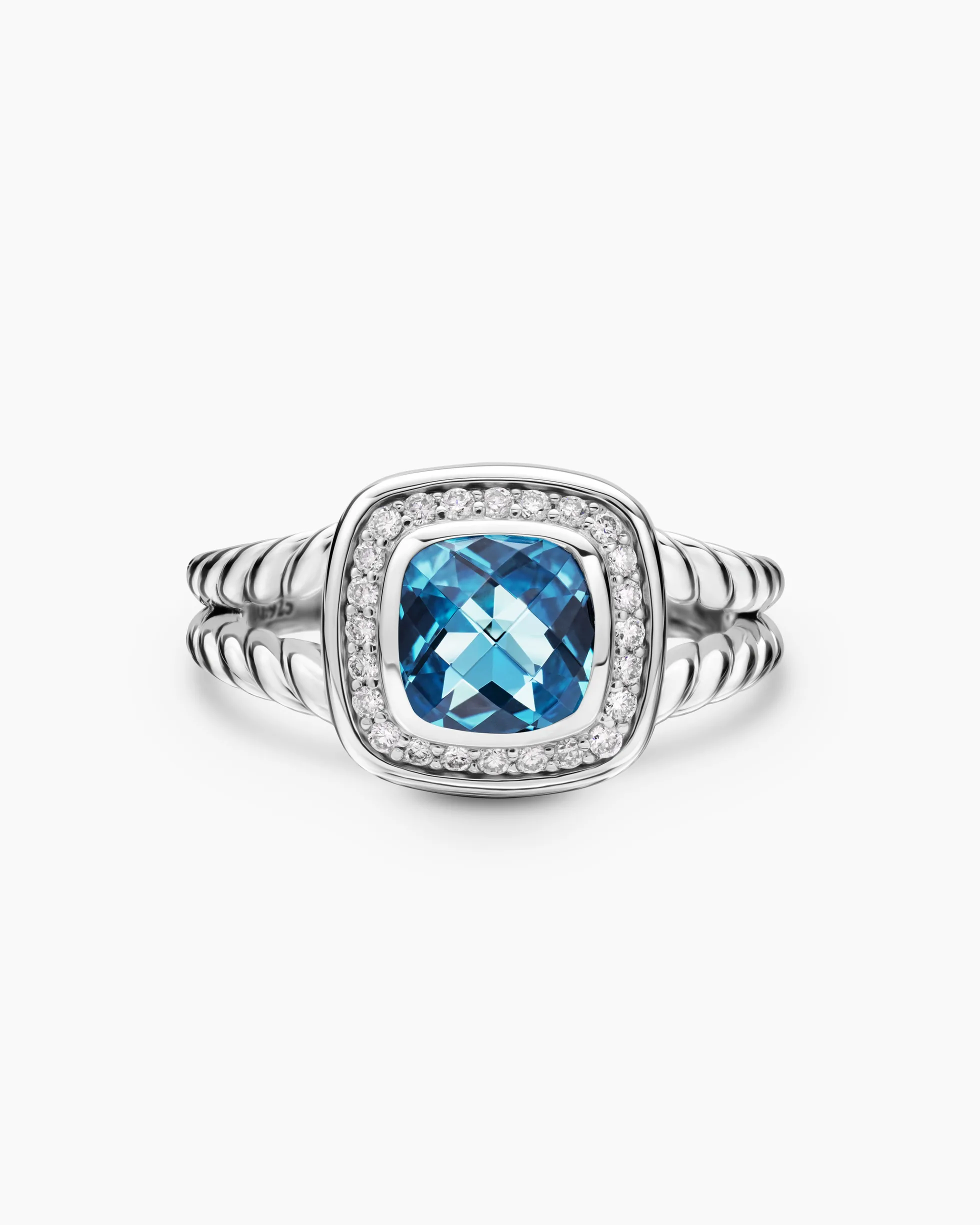 Petite Albion® Ring Sterling Silver with Blue Topaz and Diamonds, 7mm