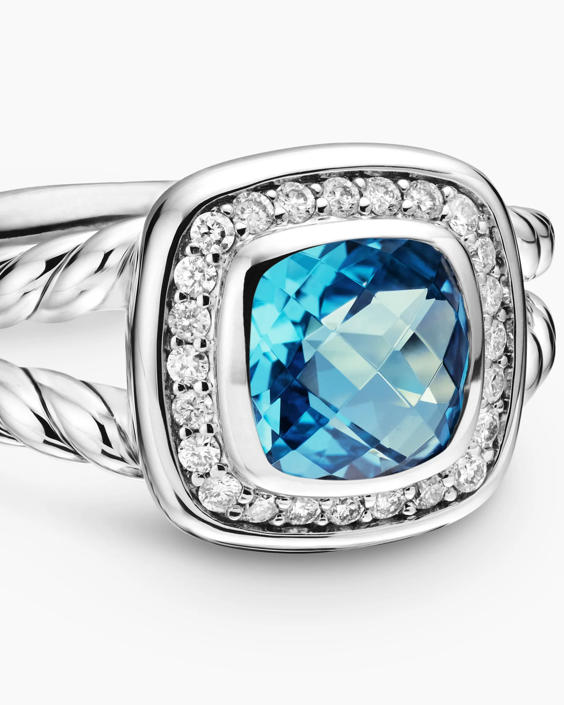 Petite Albion® Ring Sterling Silver with Blue Topaz and Diamonds, 7mm