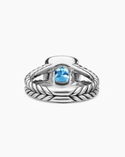 Petite Albion® Ring Sterling Silver with Blue Topaz and Diamonds, 7mm