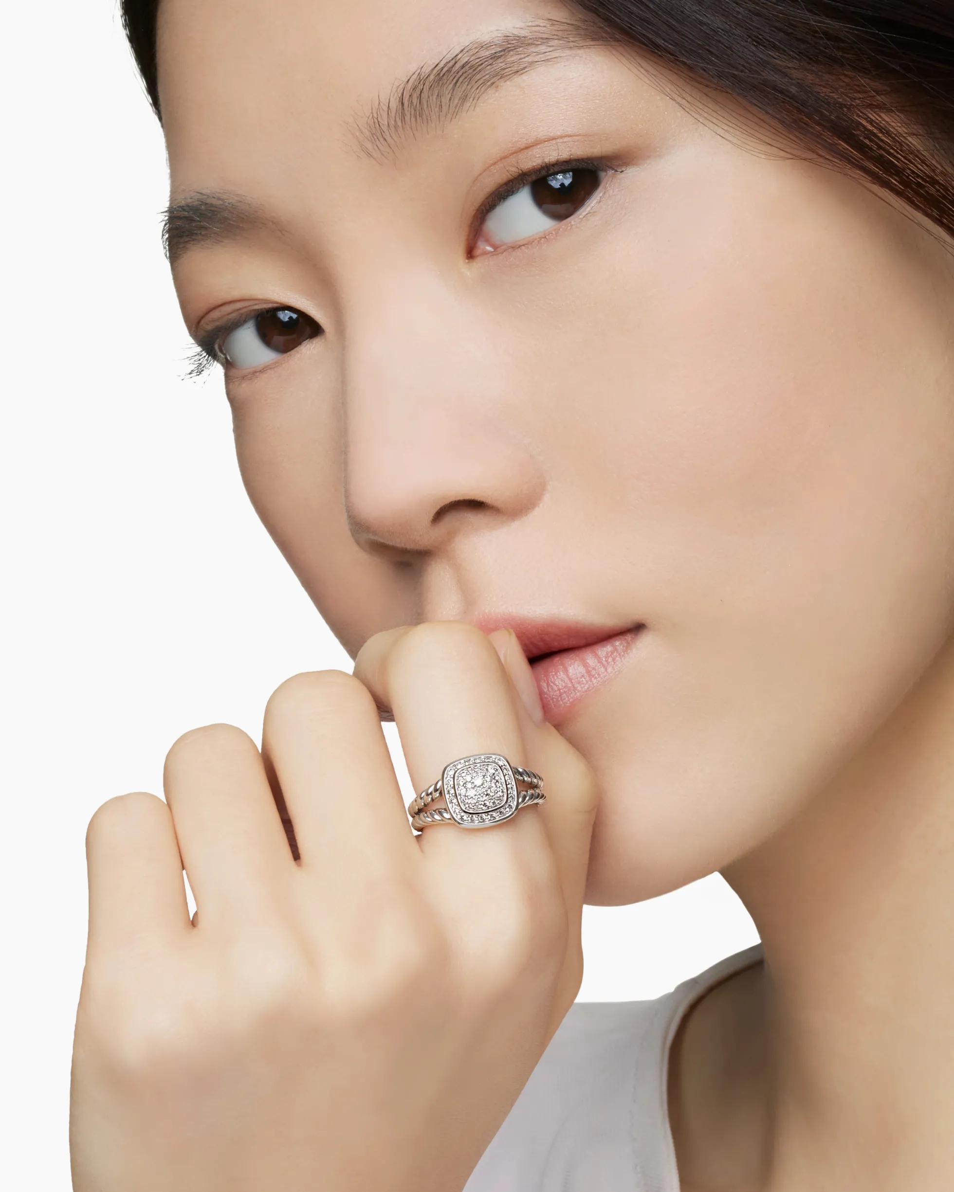 Petite Albion® Ring Sterling Silver with Pavé Diamonds, 7mm