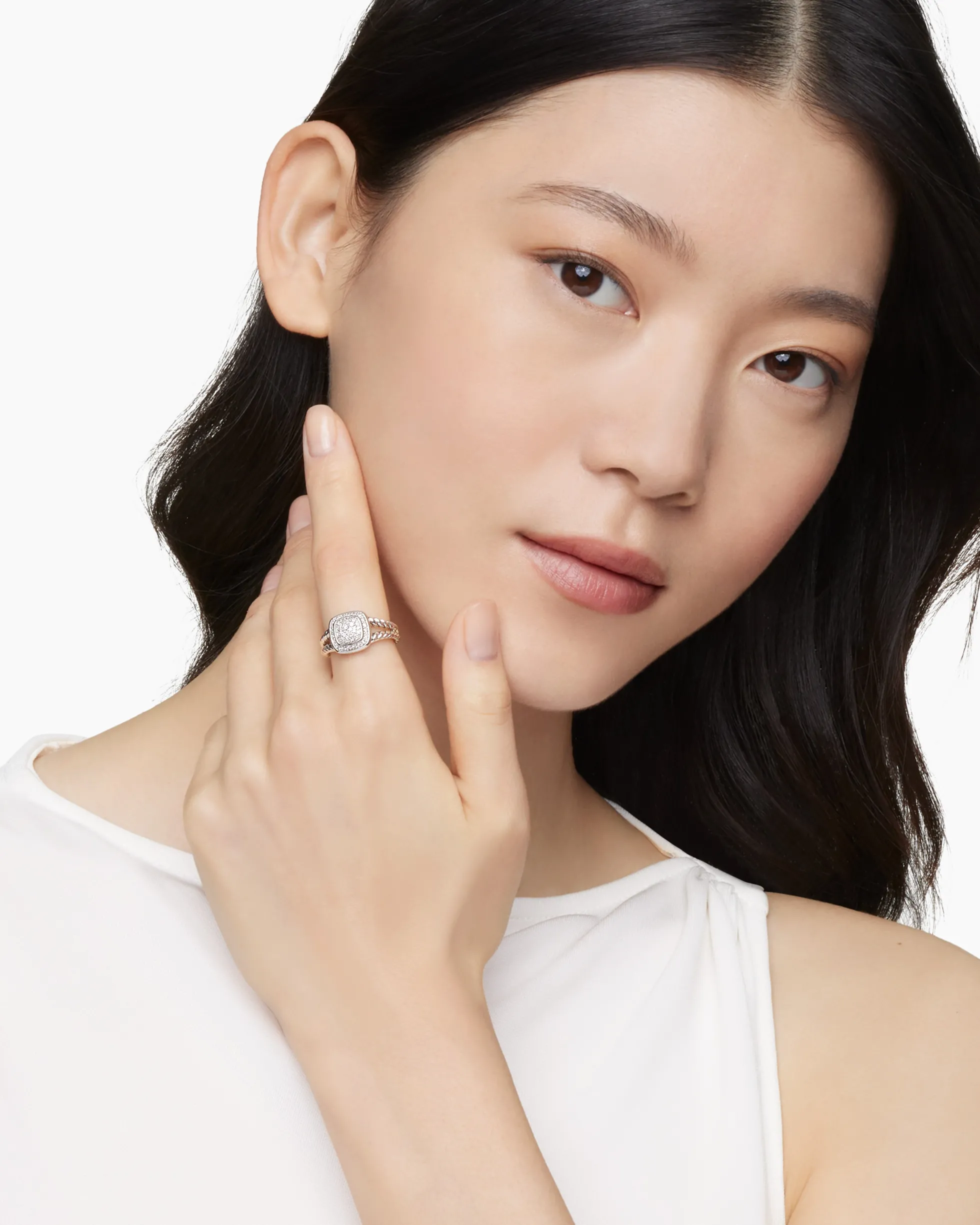 Petite Albion® Ring Sterling Silver with Pavé Diamonds, 7mm