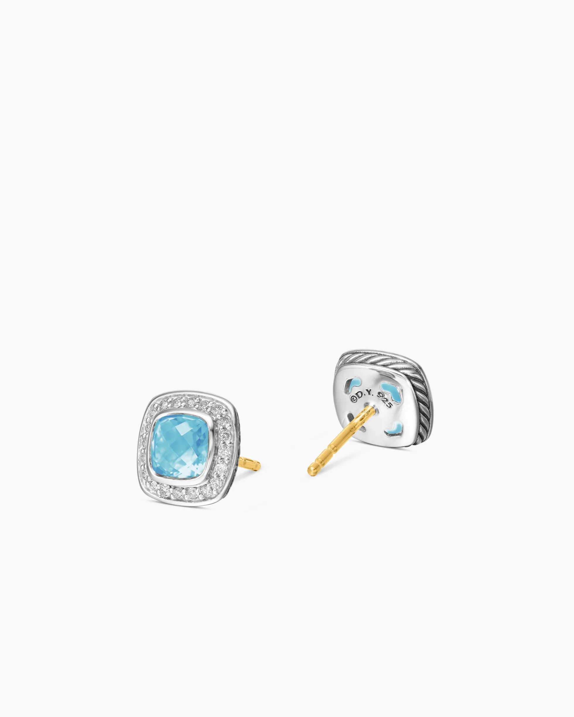 Petite Albion® Stud Earrings Sterling Silver with Blue Topaz and Pavé Diamonds, 5mm