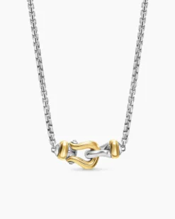 Petite Buckle Necklace Sterling Silver with 14K Yellow Gold, 16.2mm
