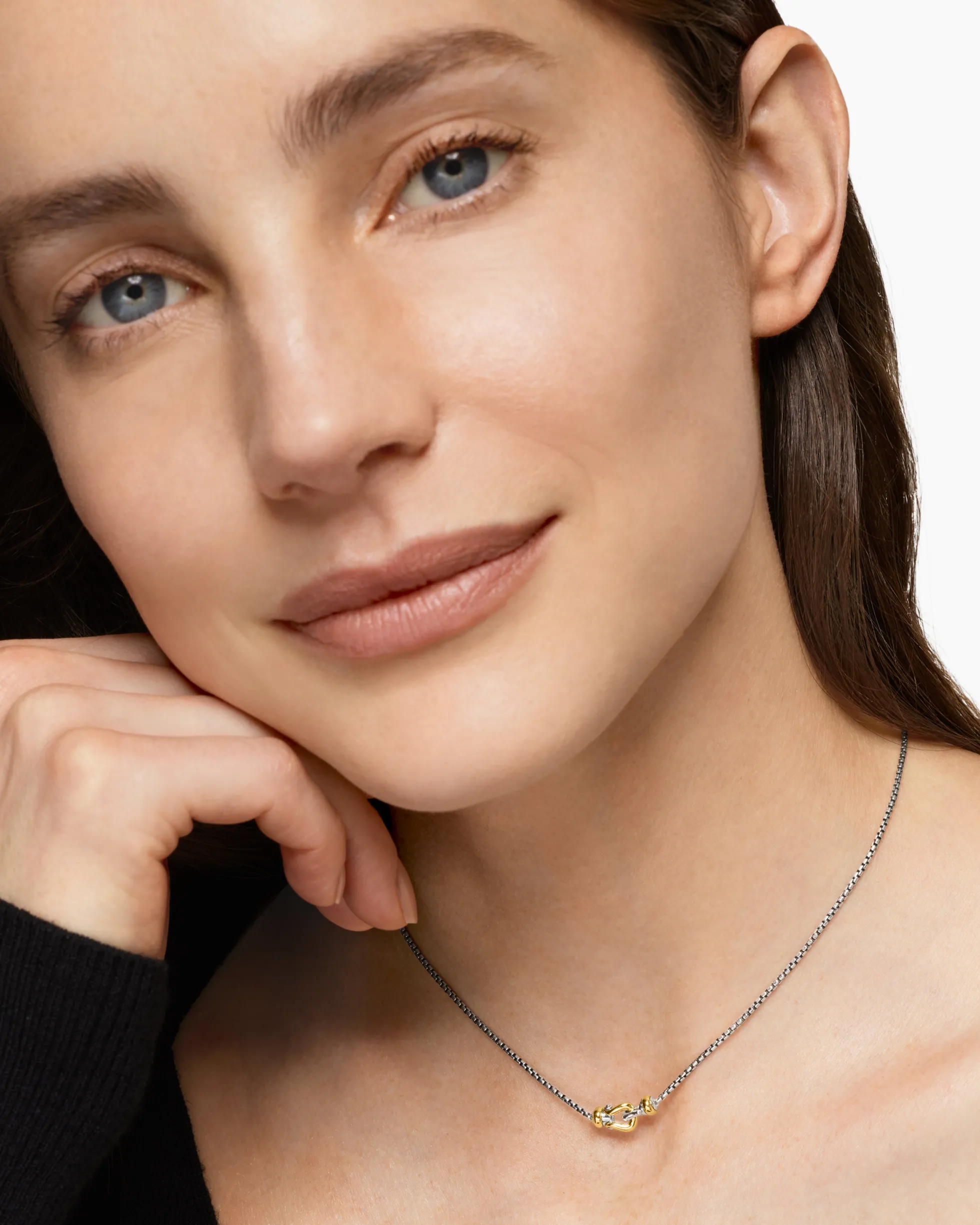 Petite Buckle Necklace Sterling Silver with 14K Yellow Gold, 16.2mm