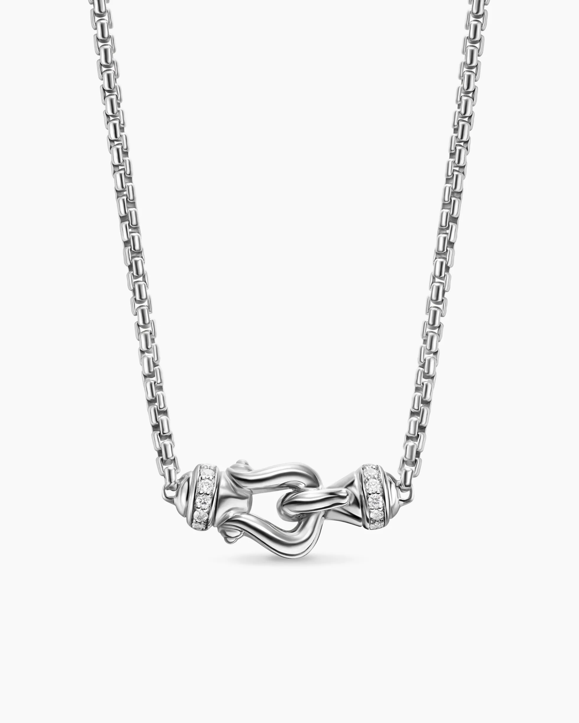Petite Buckle Necklace Sterling Silver with Diamonds, 16.2mm