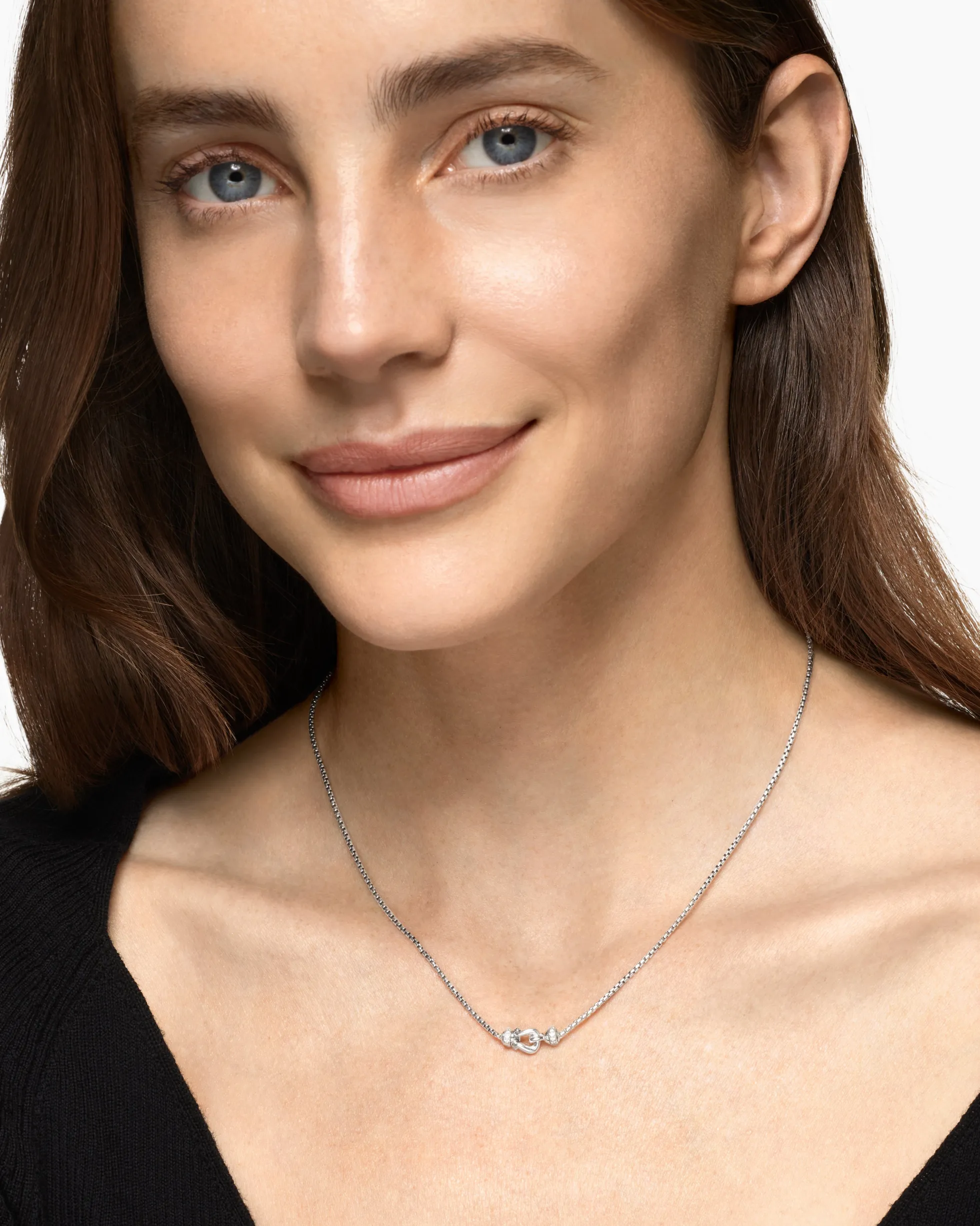 Petite Buckle Necklace Sterling Silver with Diamonds, 16.2mm