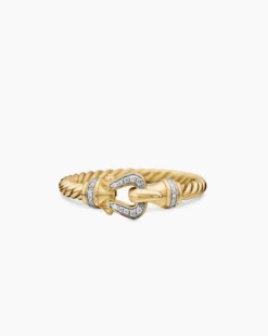 Petite Buckle Ring 18K Yellow Gold with Diamonds, 2mm